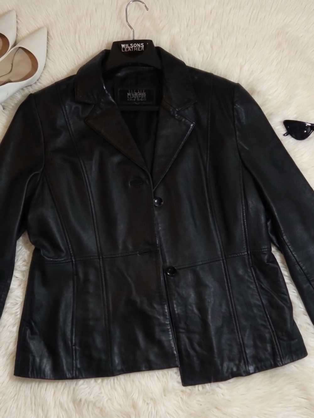 Wilsons Leather Black Women's Tailored Leather Blazer